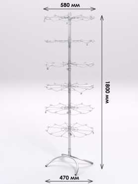 Стойка напольная "ХРОМ" с шестью вращающимися держателями на 12 крючков для подвесных товаров закрытого типа 