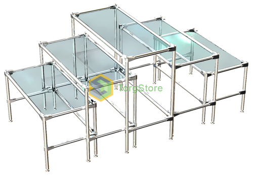 Комплект столов №2-2В с полками стекло 8мм (прозрачное)